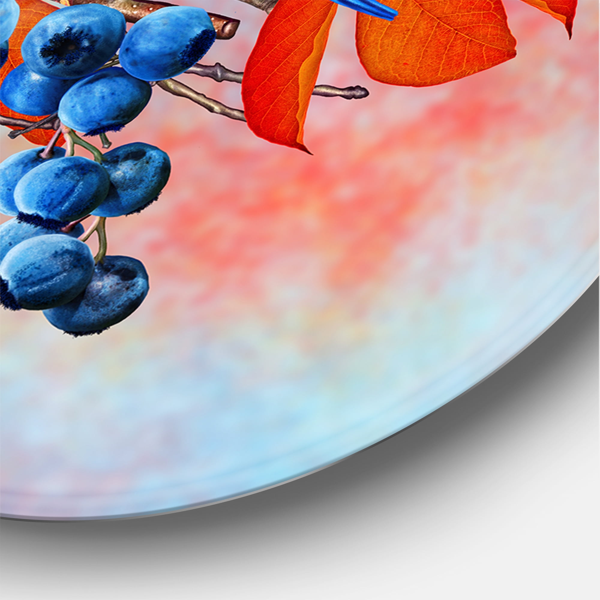 Designart 'Bright Bird Bullfinch Sitting On A Branch of Berries III' Traditional Circle Metal Wall Art 36x36 - Disc of 36