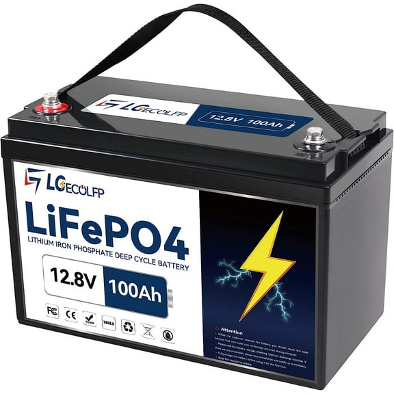 LGECOLFP 12V 100Ah LiFePO4 Lithium Iron Phosphate Battery for Deep RV Marine Solar System 100A BMS