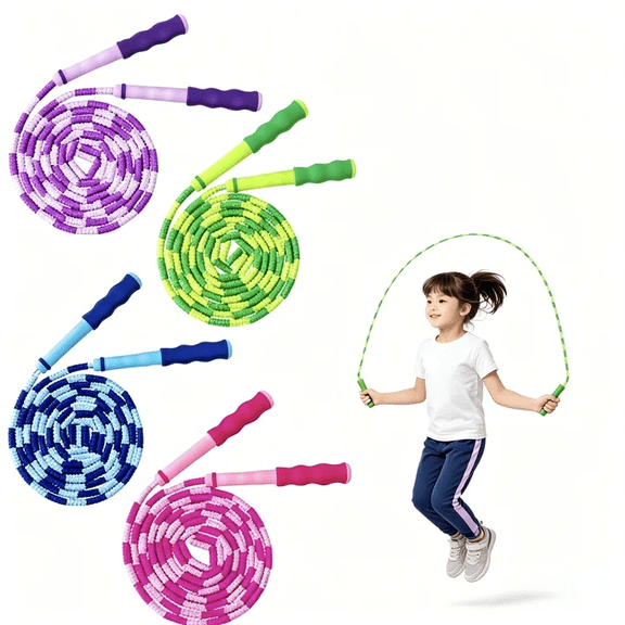 Beaded Jump Rope Colorful Plastic Segmented Skipping Rope,Adjustable Length Speed Rope for Fitness Training Exercise,Soft PVC Tangle-Free Blue