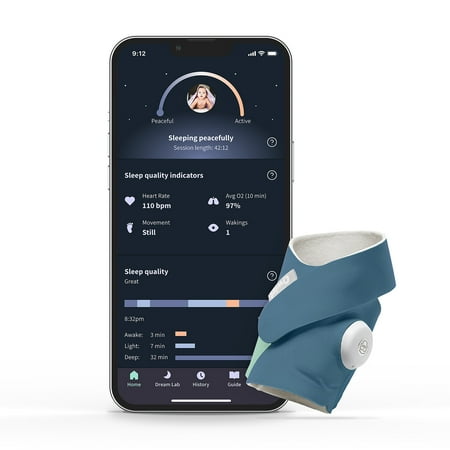 Owlet Dream Sock - FDA-Cleared Smart Baby Monitor with Live Health Readings and Notifications - Bedtime Blue