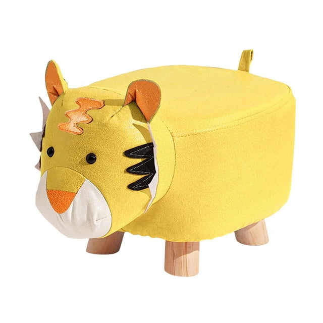 Taburete otomano de madera, portátil, antideslizante, con escalón, bajo, con asiento de animal Amarillo