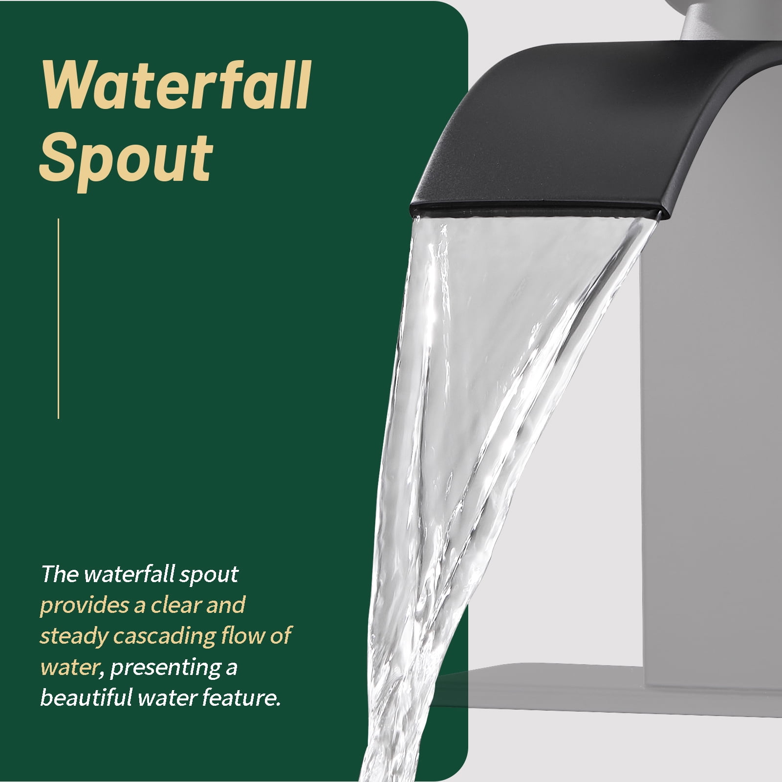 Cobbe Single Handle Single Hole Matte Black Waterfall Bathroom Sink Faucet with Deck Plate and Pop-Up Drain Assembly