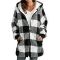 thumbnail image 3 of Niuer Ladies Warm Plaid Sherpa Coat Women Loose Fleece Fuzzy Jackets Long Sleeve Winter Hooded Casual Hoodies Jacket Black XL, 3 of 3
