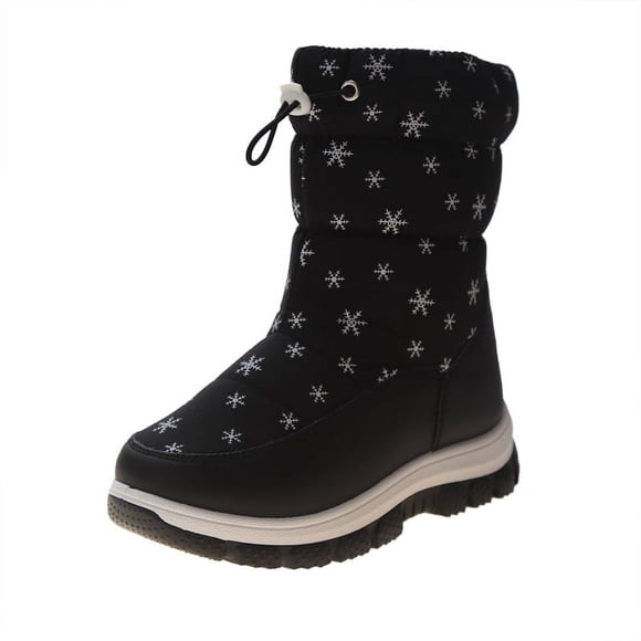 Botas de nieve de invierno para niños, con copos de nieve, de tubo alto, lindas botas de algodón de moda para niños, botas cálidas informales de fondo suave