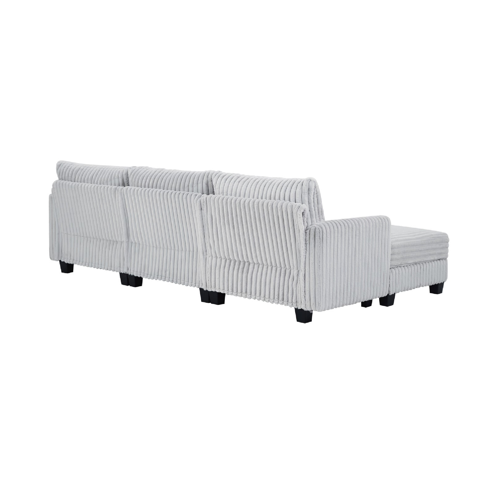 Hommoo 100-inch Corduroy Fabric L-shaped Sectional Sofa, 3 Seats Corner Sofa Set with Ottoman & Side Bag, Gray