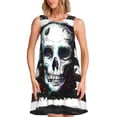 thumbnail image 1 of Easygdp Watercolor Skull para Vestido Transpirable de Mujer, Vestido Suelto de Manga Corta con Pliegues y Bolsillos para el Verano, 1 of 7