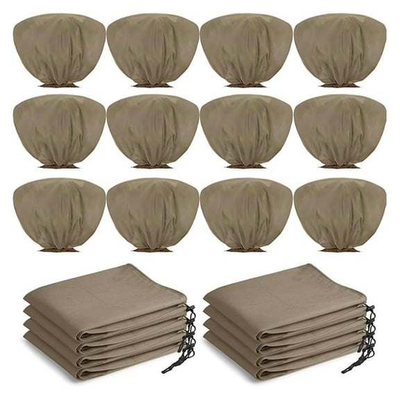 12 Pcs Winter Plant Covers Freeze Protection 39.4x23.6 Inch Horizontal Shrub Tree Rose Plant Protection Bags Frost Blanket with Drawstring for Fall Winter Outdoor Garden Planting (Brown)