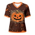 thumbnail image 6 of SIYUDAN Womens Halloween Shirt V Neck Short Sleeve Pumpkin Shirts for Women Womens Graphic T Shirts Brown Tahirt Fall Tshirts, Size XL, 6 of 6