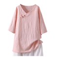 thumbnail image 2 of Frostluinai Plus Size Cotton Linen Tops for Women Casual Loose Button up V Neck T Shirts Side Split 3/4 Sleeve Shirts, 2 of 3