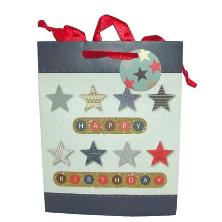Paper Craft "Happy Birthday" Stars Gift Bag, 9 X 7 inches