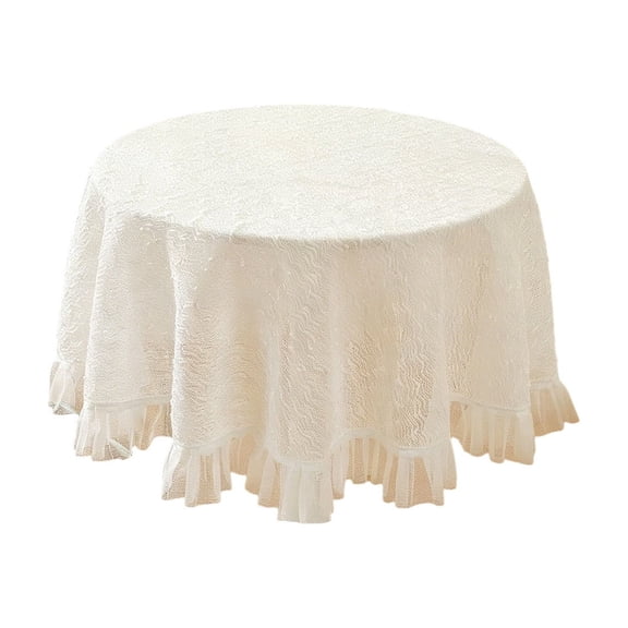 Anckoeil Lace Round Tablecloth, 39.37in Polyester Table Cover with Ruffle Trim for Coffee Tables & Home Decor