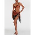 thumbnail image 6 of Suagox Women's 3 Piece Swimsuit Set, Leaf Print Spaghetti Strap Bikini Tops Shorts Tassels Beach Cover Up Skirt Bathing Suit Outfit, 6 of 9