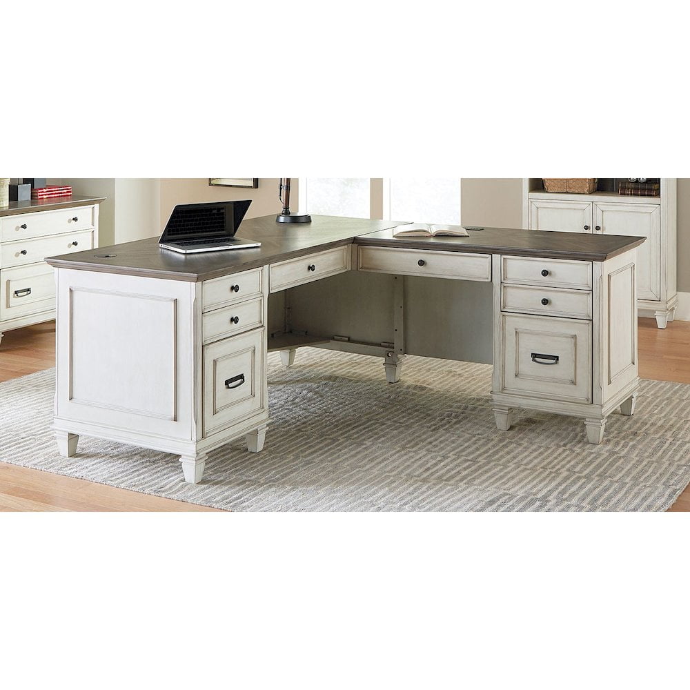 Hartford Wood L-Desk and Return Writing Table and return Office Desk White