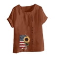 thumbnail image 4 of Sexlip Womens Short Sleeve Blouse Side Button Sunflower Flag Print Loose Sleeve Soft Fabric Relaxed Silhouette for Weekend Gatherings Brown XXXXL, 4 of 4