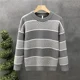 thumbnail image 3 of Suéteres de cuello redondo para hombre, suéteres de punto con cuello redondo, suéteres de rayas blancas para hombre, moda coreana, corte holgado, clásico XA, 3 of 5