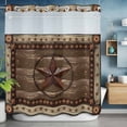thumbnail image 6 of No Hook Shower Curtain with Snap in Liner, Farmhouse Vintage Country Star Waterproof Bath Curtain Double Layers with See Through Top Window, Rustic Shabby Wooden Plank Hotel Shower Curtains 72x72in, 6 of 9