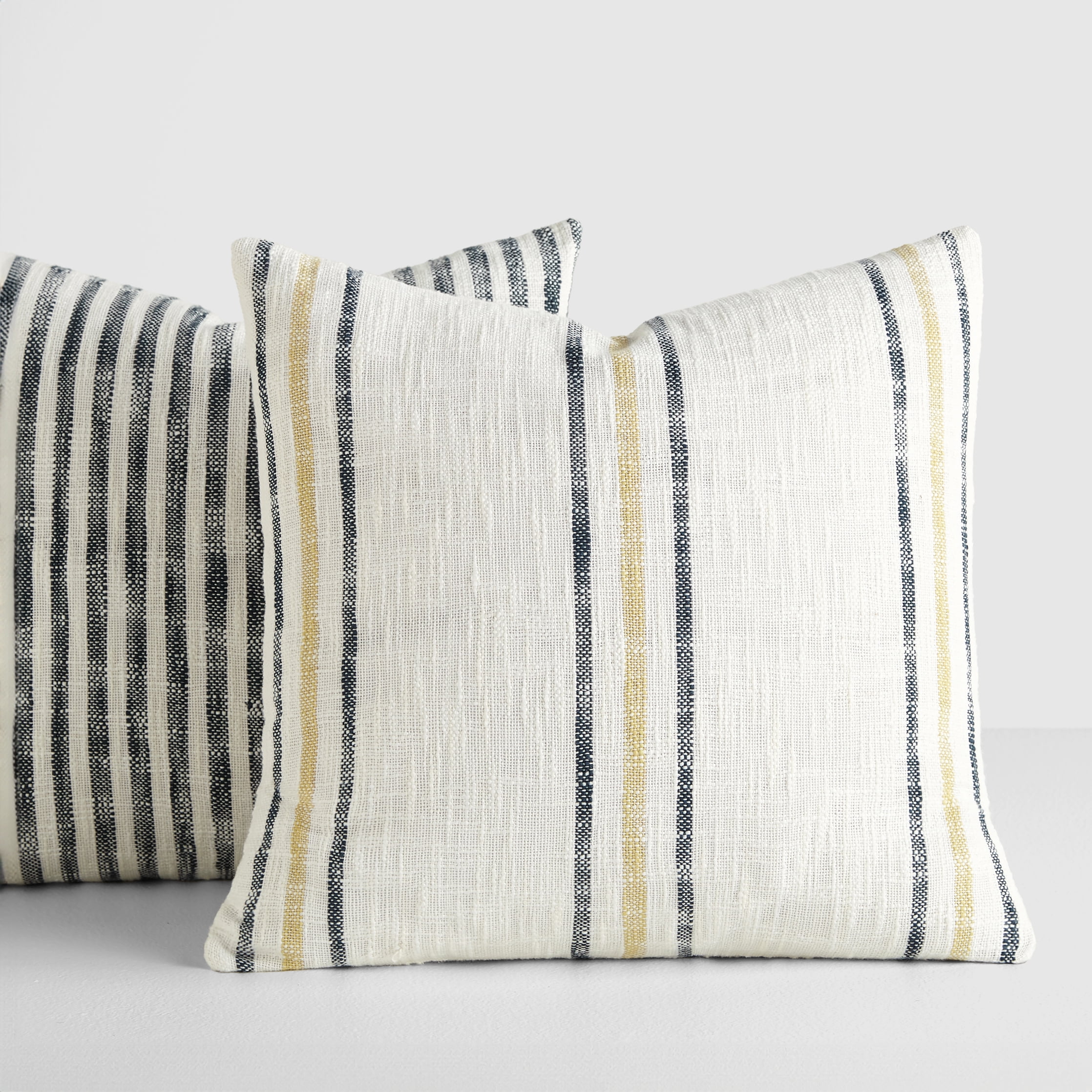 Noble Linens 2-Pack Decor Throw Pillows Yarn-Dyed Bengal Stripe and Framed Stripe in Blue