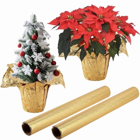 Cubiertas Adnee para macetas con estampado floral dorado de 10 yardas, 2 rollos