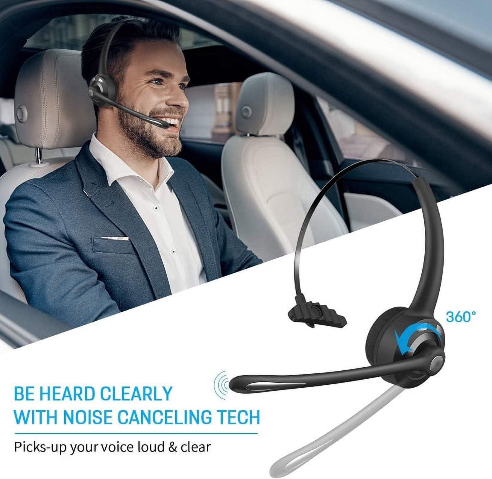Wireless Bluetooth Headphones, Pro Trucker Headset, Over Head Earpiece, On Ear Car Headphones with Microphone for Truck Driver, Phones, Skype, Call Center, Office