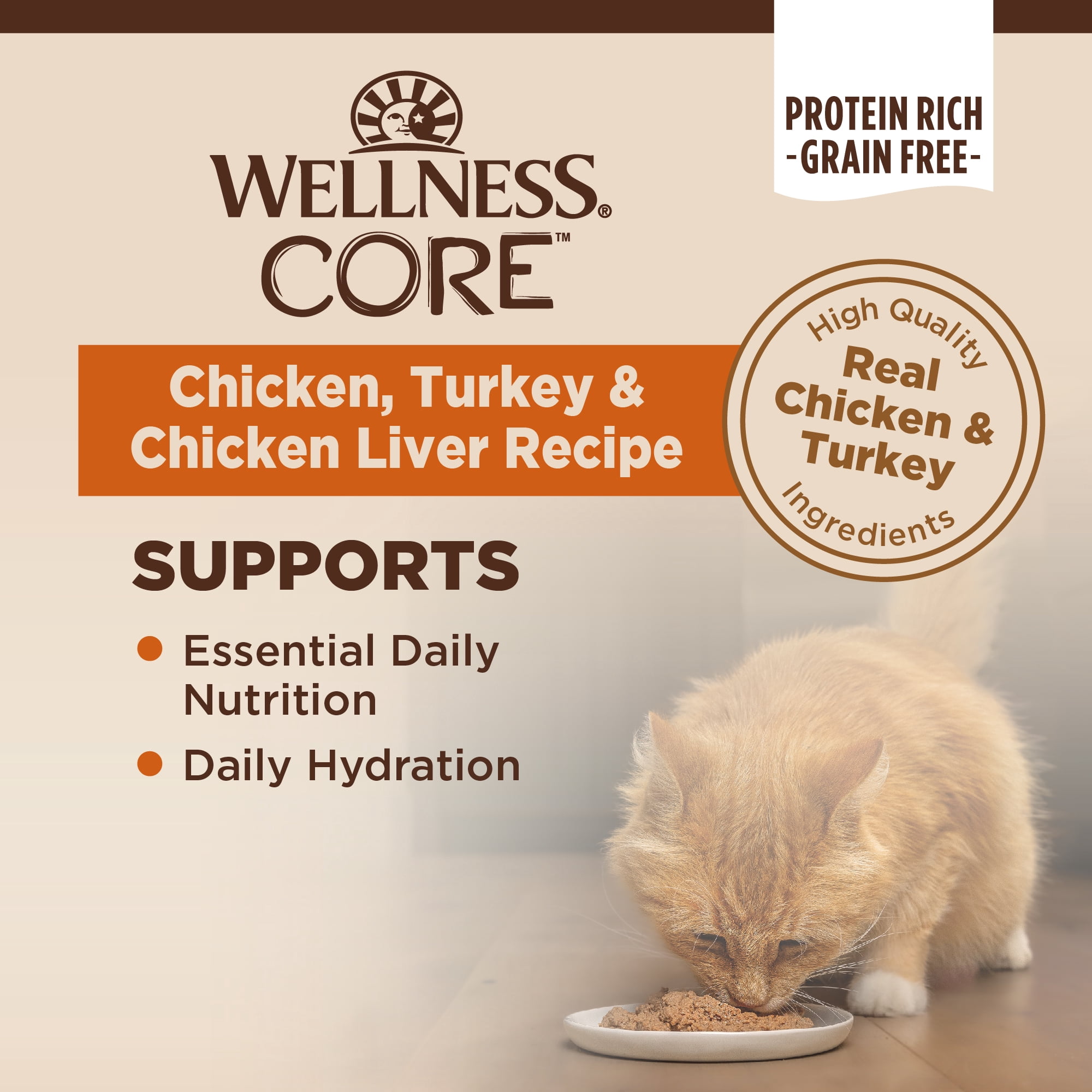 Wellness CORE Pate Adult Canned Wet Cat Food, Natural, Protein Rich, Grain Free, Chicken and Turkey Recipe, 3 oz, Pack of 12 Cans