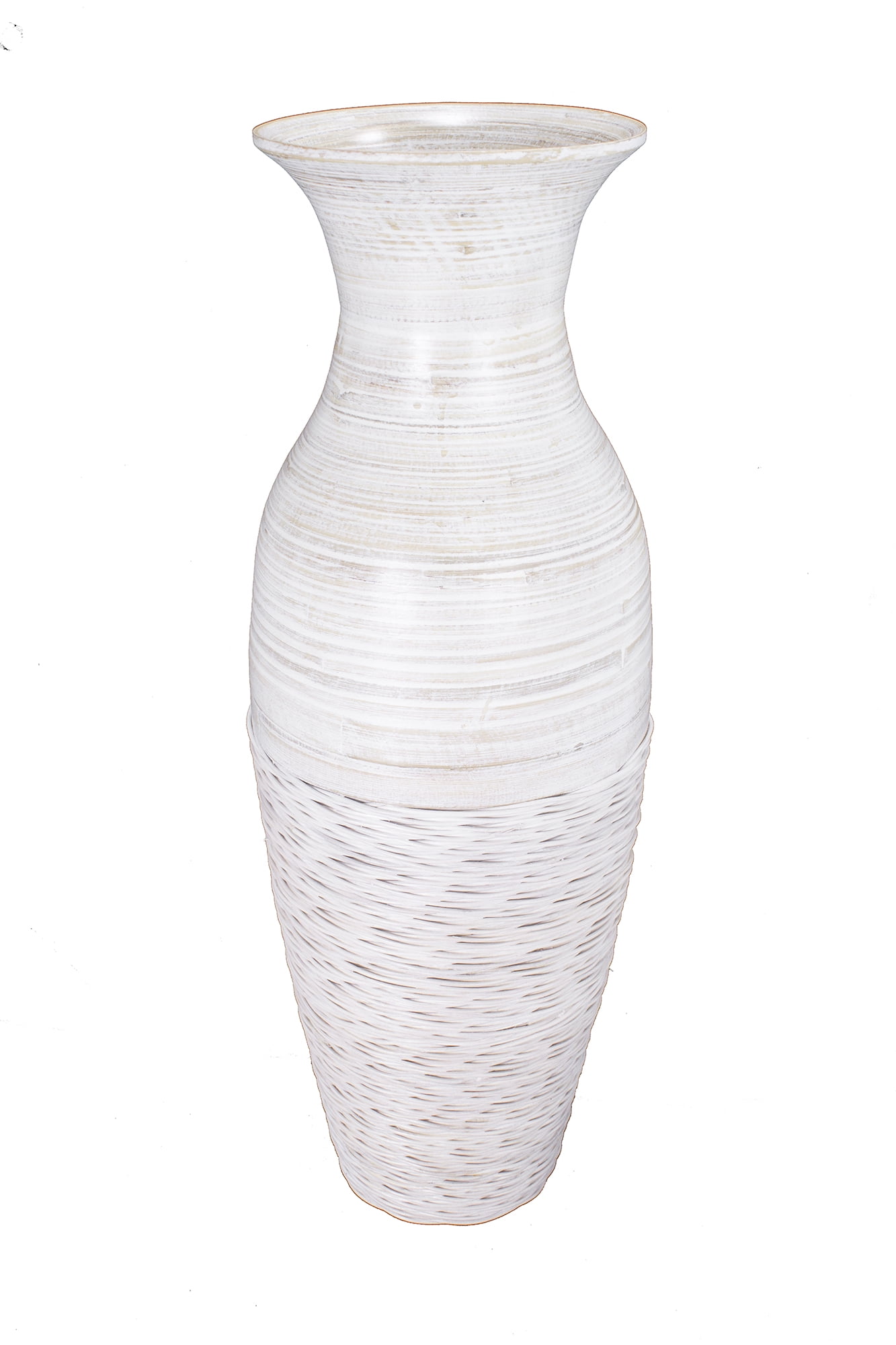 29" Spun Bamboo Floor Vase Distressed White