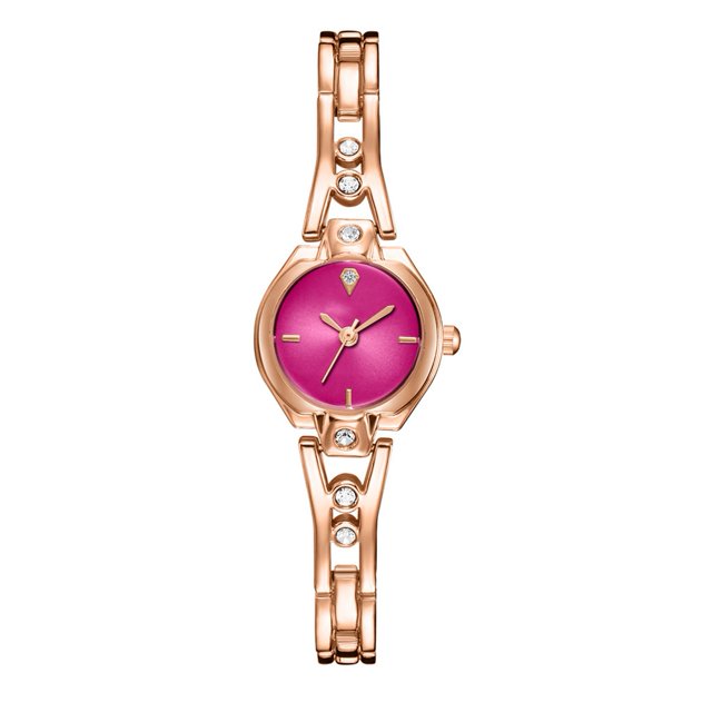 Elegante reloj de pulsera de cuarzo con pantalla de aleación P1071 (correa de reloj de oro rosa con cara roja rosa)