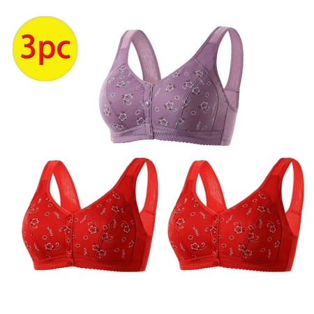 Crunowin Women s Front Closure Bra 3 Pack  Plus Size Push Up Breathable Lingerie Wire Free Comfort Everyday Underwear Red XXL