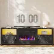 Bestier 71 Fireplace TV Stand for TVs up to 75 LED Entertainment Center with 23 Remote Control Electric Fireplace, Black Marble