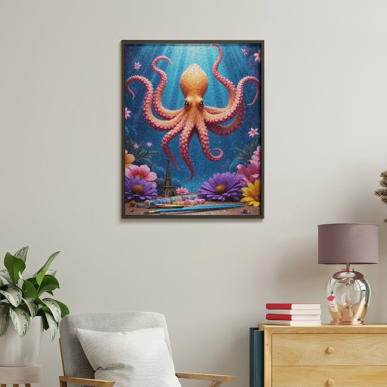 Paint By Numbers Kit for Adults Beginner - Octopus Art Supplies Flowers Eiffel DIY Canvas Painting Kits for Adults, Frameless Paint By Number for Adults for Home Wall Decor 16x20 Inch