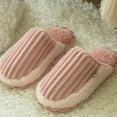 thumbnail image 2 of Penkiiy Warm Slippers for Women Home Cotton Slippers Corduroy Splicing Couple Home Shoes, Warm Plush Cotton Slippers Soft Bottom Mute Non-slip Pink Slippers, 2 of 6