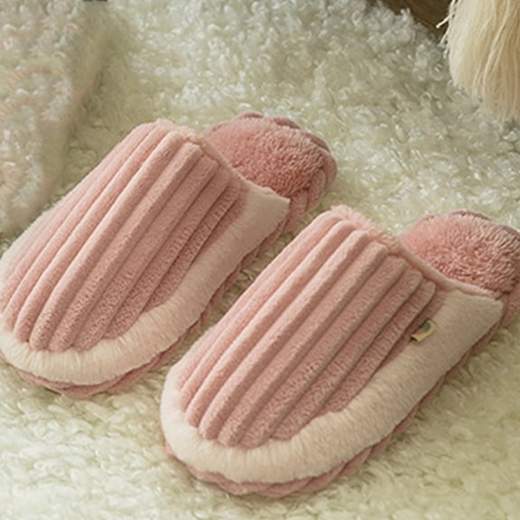 Weloille Home Cotton Slippers Corduroy Splicing Couple Home Shoes, Warm Plush Cotton Slippers Soft Bottom Mute Non-slip
