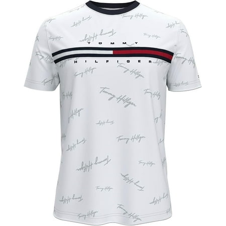 Tommy Hilfiger Men's Classic Fit Big Logo T-Shirt (Medium, Silver Tommy Hilfiger Signature)
