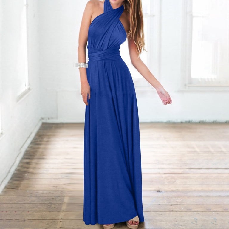 NXMZXB Dresses for Bridesmaids,Wedding Guest Dresses for Women,Plus Size  Wrap Dress Long Maxi Convertible Multiway Dress Blue M - Walmart.com