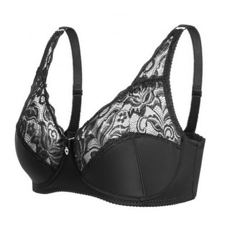 

EHTMSAK Bra Women Womens Floral Full Cup Coverage Non Padded No Padding Underwire Lace Comfort Everyday Soft See Through Bra Black 44C