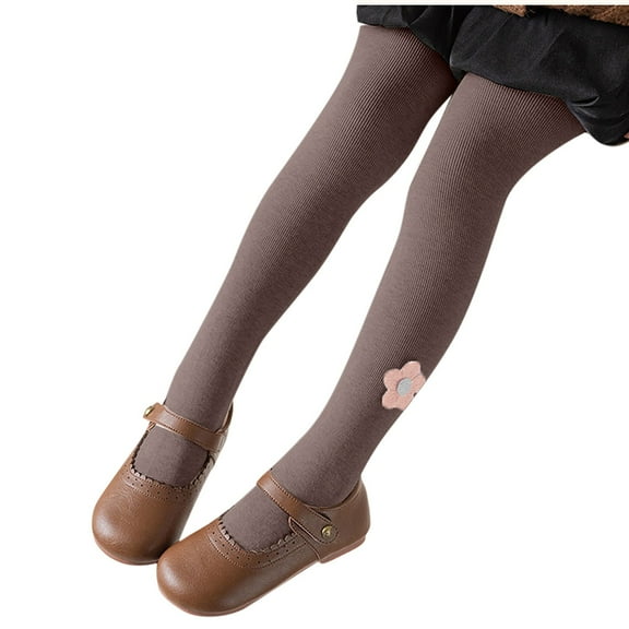 Girls Winter Tights Floral Warm Fleece Lined Skinny Leggings Thermal Casual Fall Cotton Outfits, Coffee, L