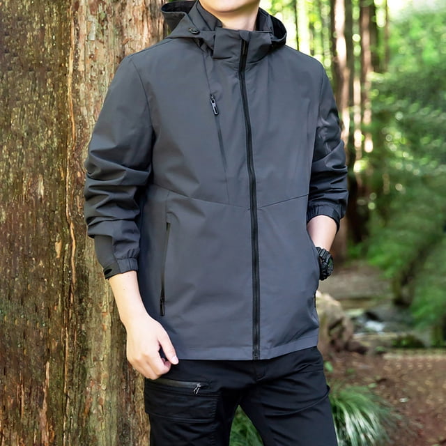 LSLJS Veste Extérieure à Capuche Manteau pour Hommes à Manches Longues Décontracté & Vestes (Gris Foncé, TTTG)