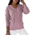 thumbnail image 2 of Women's Oversized Sweaters Fall Winter Casual Trendy Long Sleeve V-Neck Solid Cable Knit Sweater, S-5XL, 2 of 9