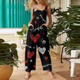 thumbnail image 4 of Fgvctg Valentine's Day Womens Overalls Wide Leg Pant Comfy Overall Love Heart Print Sleeveless Date Night Spaghetti Straps Jumpsuits Romper Bib Overalls Oversized Sprimg Pant With Pockets Black M, 4 of 4