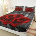 thumbnail image 4 of Feelyou Red Rose Flower Twin Sheet Sets for Couple, Romantic Flower Floral Twin Fitted Sheet, Happy Valentine's Day Flat Sheet, Ultra Soft Bedroom Decor, 3-Piece, 4 of 8