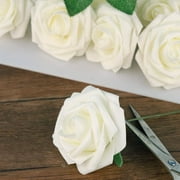 Mocoosy 50Pcs Artificial Rose Flowers, Ivory White Fake Roses for Decoration, Real Looking Foam Rose Bulk with Stem DIY Wedding Bouquets Bridal Shower Floral Arrangements Party Valentines Day Decor