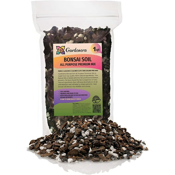 ⭐ PREMIUM Bonsai Soil All Purpose Fast Draining Mix - Pumice, Lava, Calcined Clay and Pine Bark Potting Pre Mixed Bonsai Plant Soil Mixture by ://N ★ LOVA - (1 Quart Bag)
