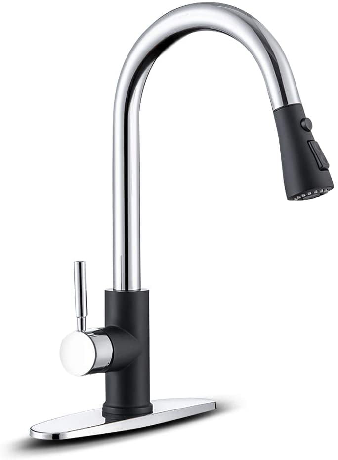 WEWE Single Handle High Arc Brushed Nickel Pull out Kitchen Faucet,Single Level