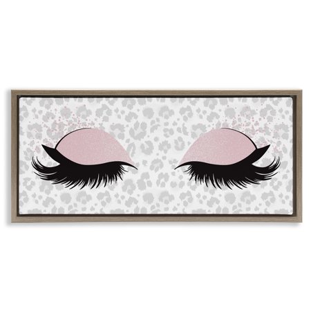 Stupell Industries Glam Makeup Leopard Pattern Beauty & Fashion Painting Brown Floater Framed Canvas Art Print Wall Art  25 x 11