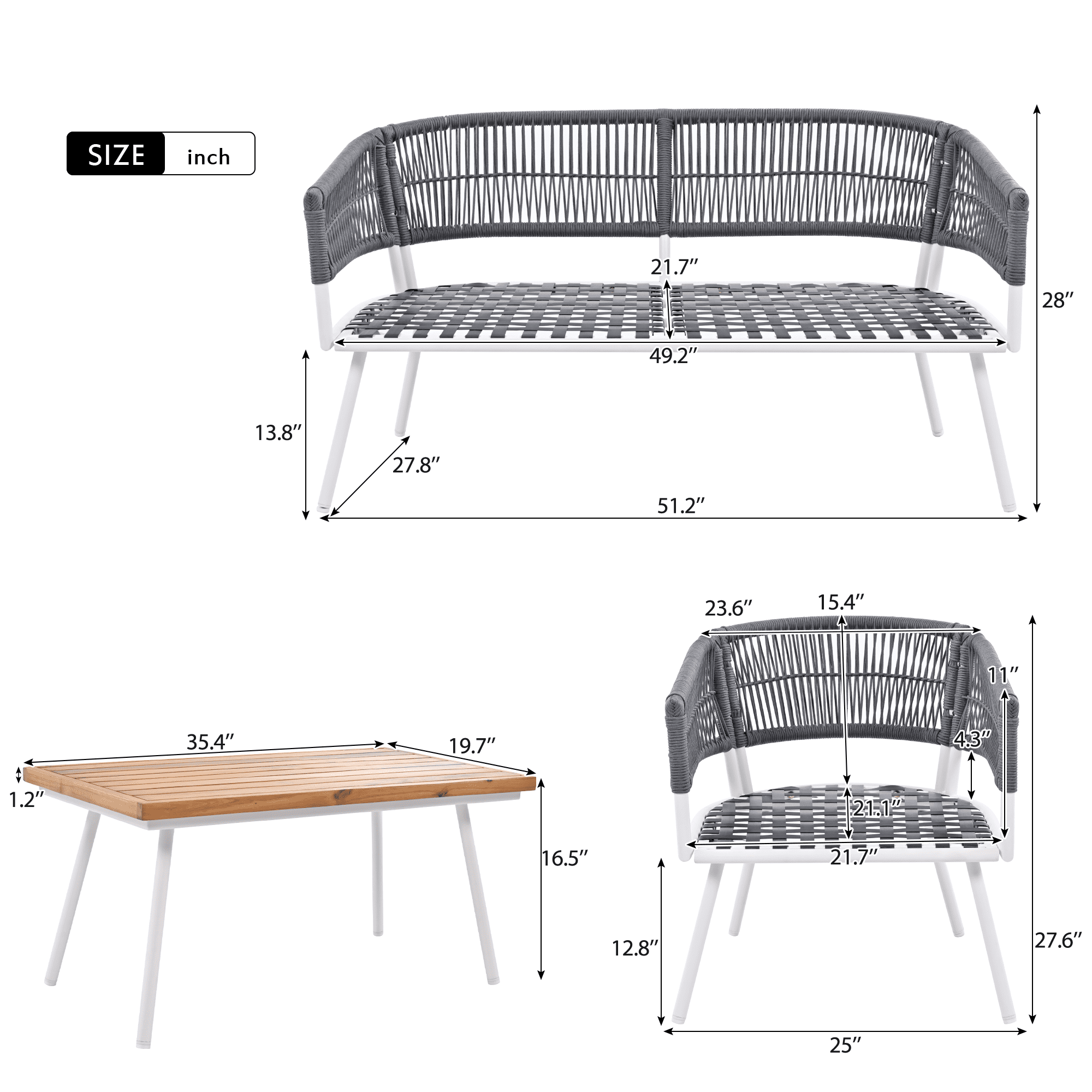 Aimee Lii 4-Pieces Boho Patio Furniture Set, Patio Conversation Set with Acacia Wood Table and Thick Cushion, Outdoor Furniture for Backyard Porch Balcony, Gray Aimee Lii 4-Pieces Boho Patio Furniture Set, Patio Conversation Set with Acacia Wood Table and Thick Cushion, Outdoor Furniture for Backyard Porch Balcony, Gray