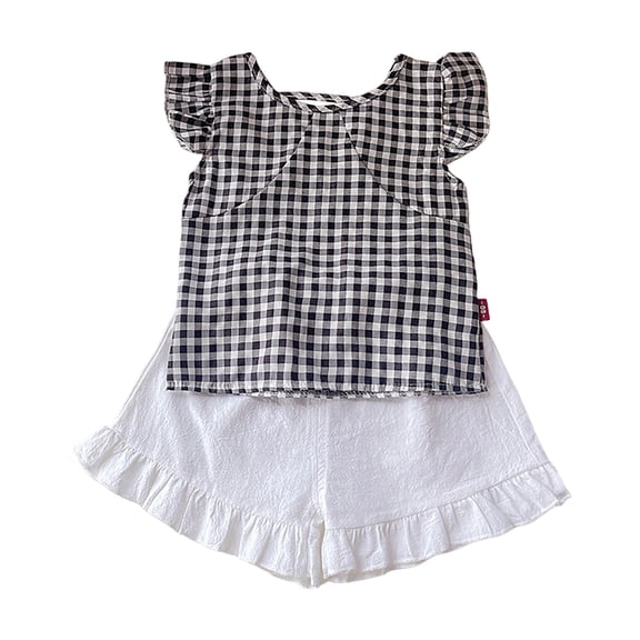 Zanarzt Baby Girl Short Set Toddler Breathable Stylish Plaid Short Sleeve and Shorts Two Piece Set for Girls Black,12-18 Months