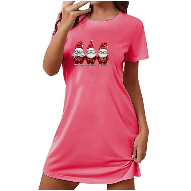 Camisón corto de talla grande para mujer, camisón de manga corta con estampado en el pecho, camisón corto