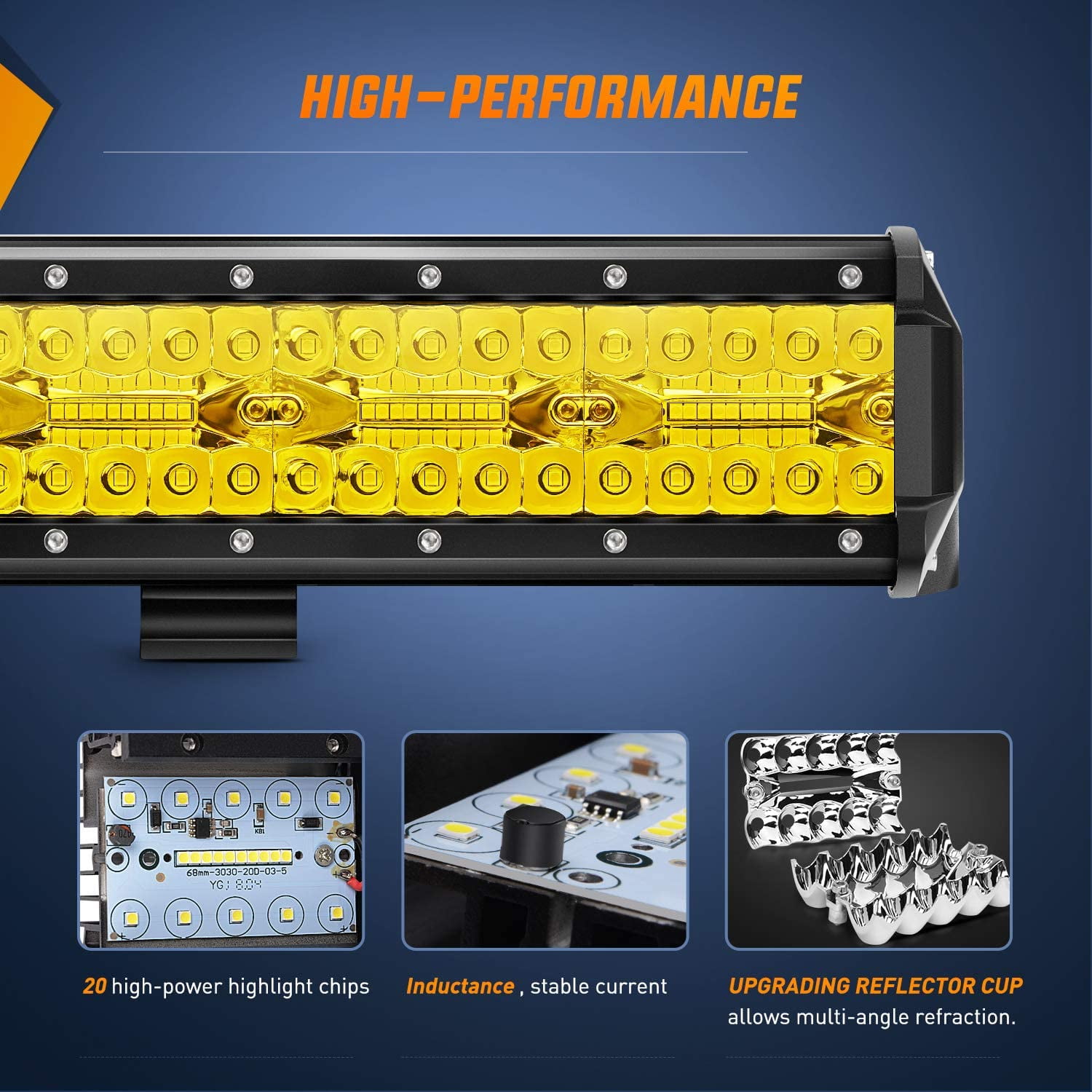 Nilight 420W 20inch Amber Lights Triple Row Flood Spot Combo 42000LM Bar Driving Boat Led off Road Lights for Trucks