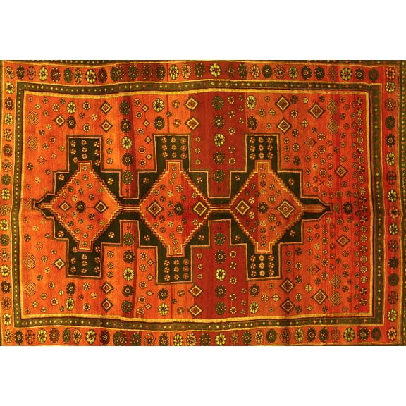 Ahgly Company Machine Washable Indoor Rectangle Persian Yellow Traditional Area Rugs, 5' x 7'