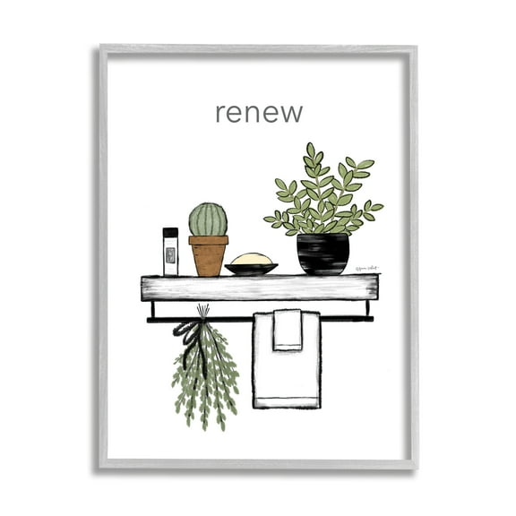 Stupell Renew Bathroom Botanical Spa Plants Typography Painting Gray Framed Art Print Wall Art