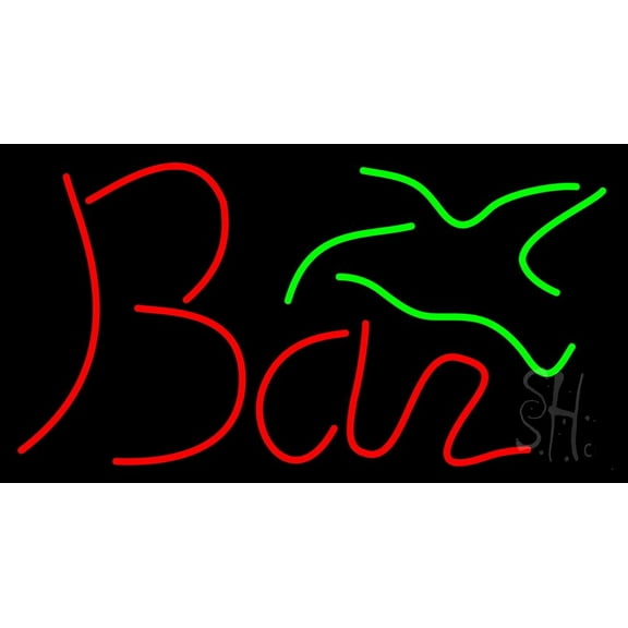 Bar with Palm Tree LED Neon Sign 20 x 37 - inches, Clear Edge Cut Acrylic Backing, with Dimmer - Bright and Premium built indoor LED Neon Sign for Bar decor.